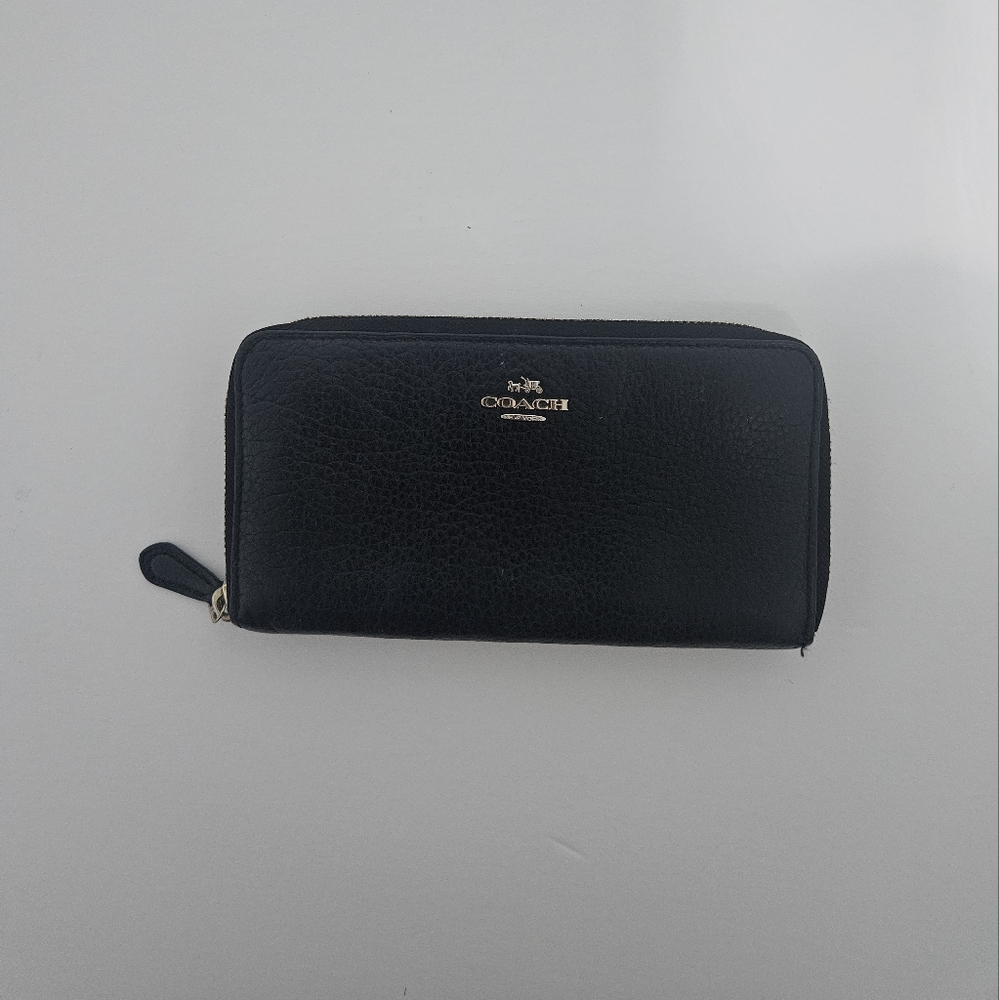 Coach Pebble Leather Black Zip-Around Wallet